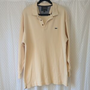 Alexander Julian Cream Long Sleeve Polo Sweater, 100% Cotton, Men's M Vintage